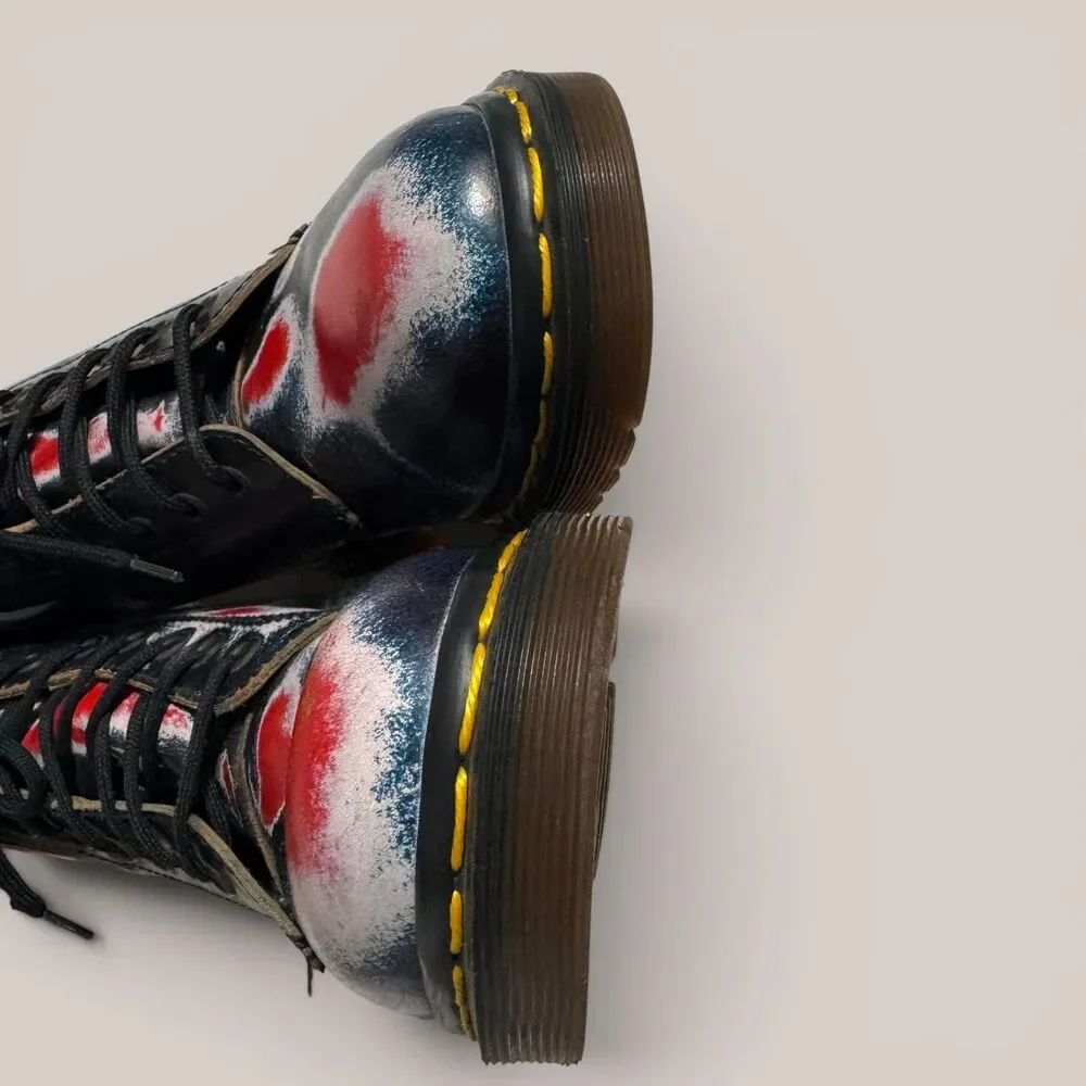 Dr. Martens 1460 8 Eye Boots UK6 US 8 Women Red Blue Rub Off Leather Punk